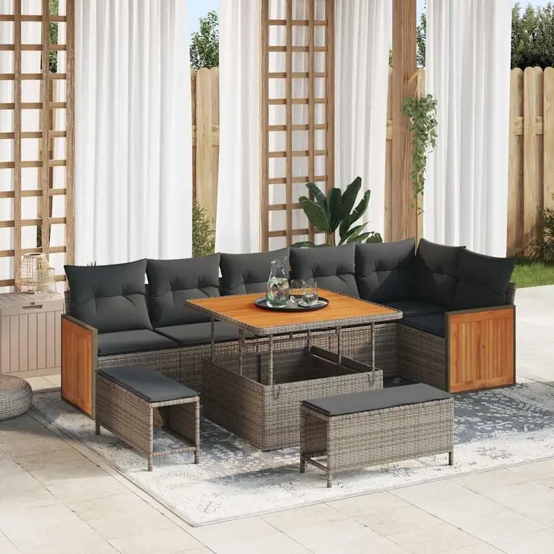 Conjunto de sofás de jardín 11 pcs Gris ratán sintético