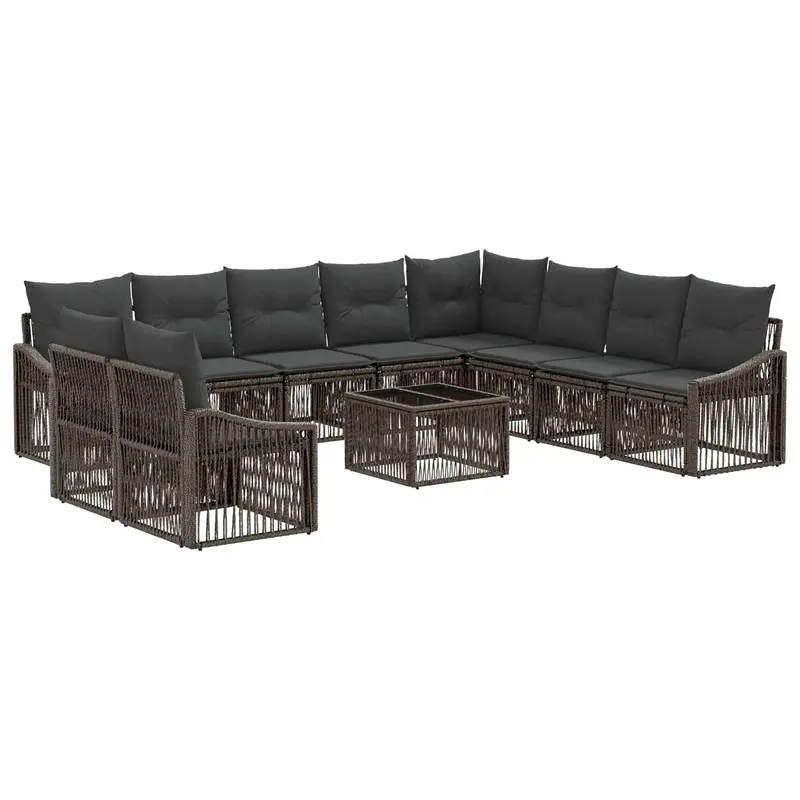 Conjunto de sofás de jardín 11 pcs Gris ratán sintético