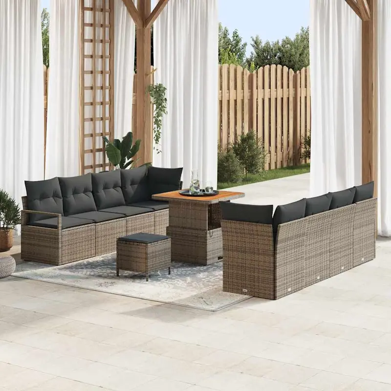 Conjunto de sofás de jardín 11 pcs Gris ratán sintético