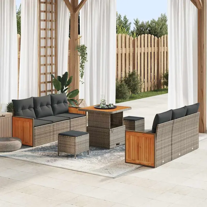 Conjunto de sofás de jardín 11 pcs Gris ratán sintético