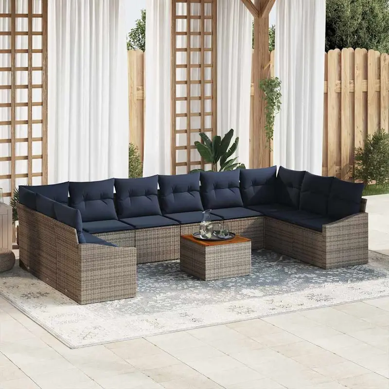 Conjunto de sofás de jardín 11 pcs Gris y azul marino