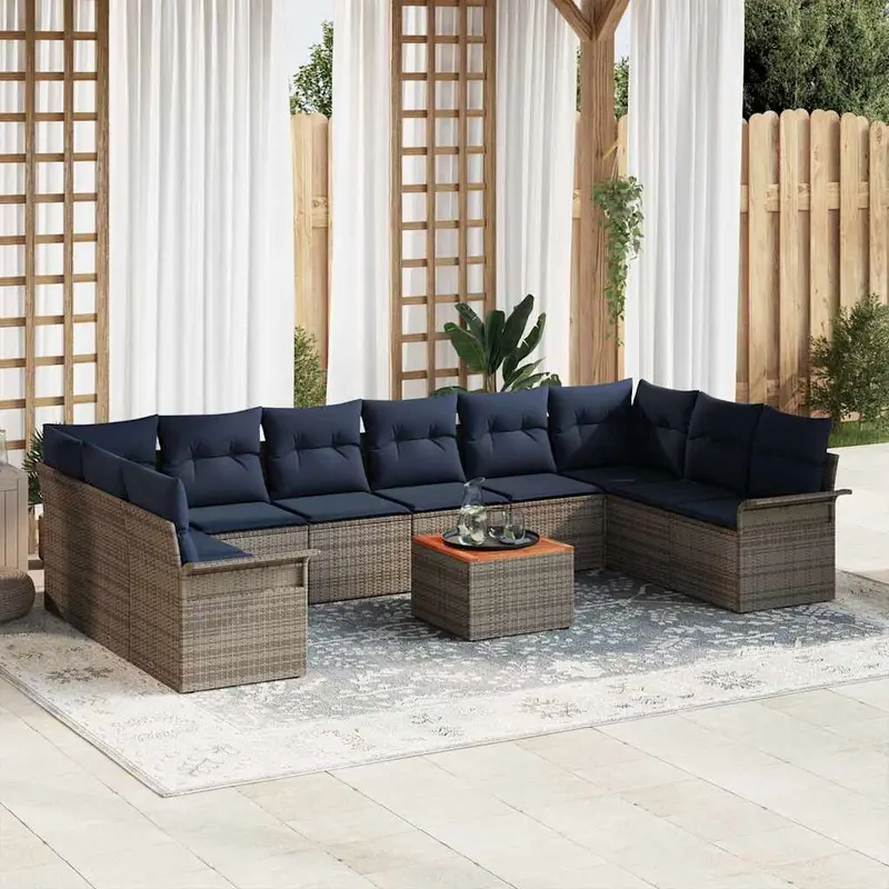 Conjunto de sofás de jardín 11 pcs Gris y azul marino