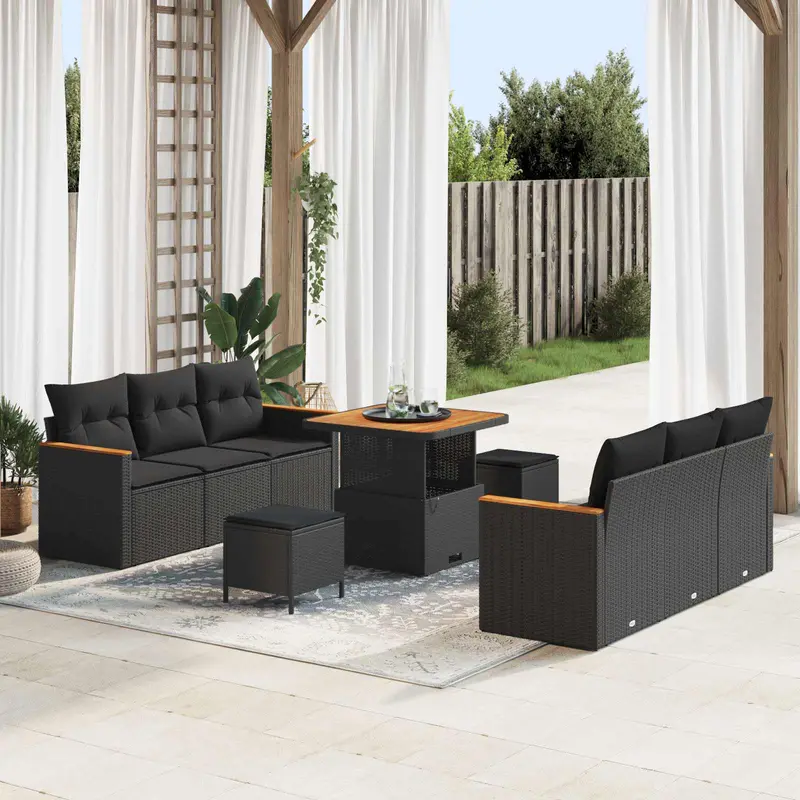 Conjunto de sofás de jardín 11 pcs Negro ratán sintético