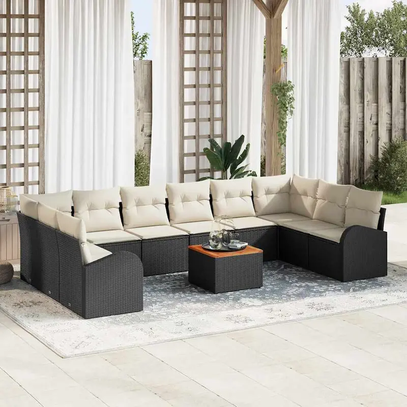 Conjunto de sofás de jardín 11 pcs Negro ratán sintético