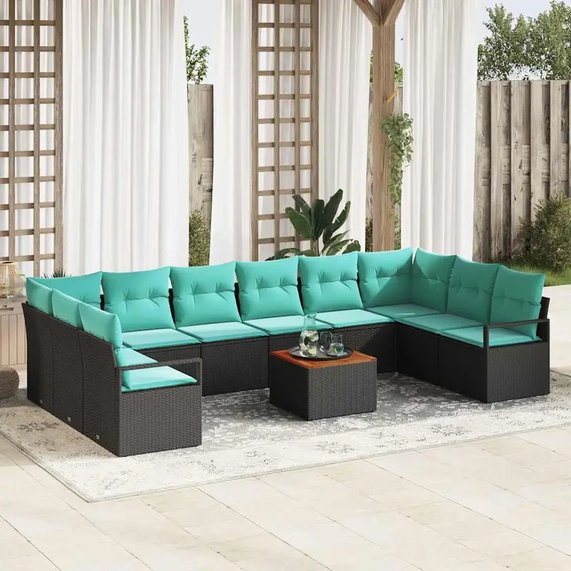Conjunto de sofás de jardín 11 pcs Negro ratán sintético