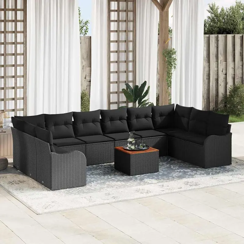 Conjunto de sofás de jardín 11 pcs Negro ratán sintético