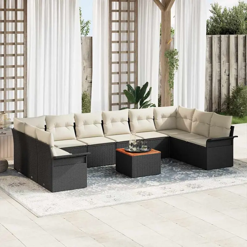 Conjunto de sofás de jardín 11 pcs Negro ratán sintético
