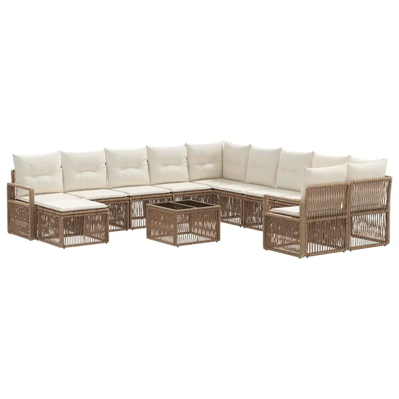 Conjunto de sofás de jardín 12 pcs Beige ratán sintético