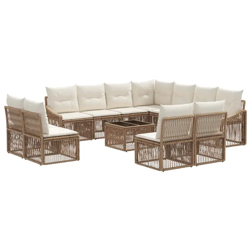 Conjunto de sofás de jardín 12 pcs Beige ratán sintético