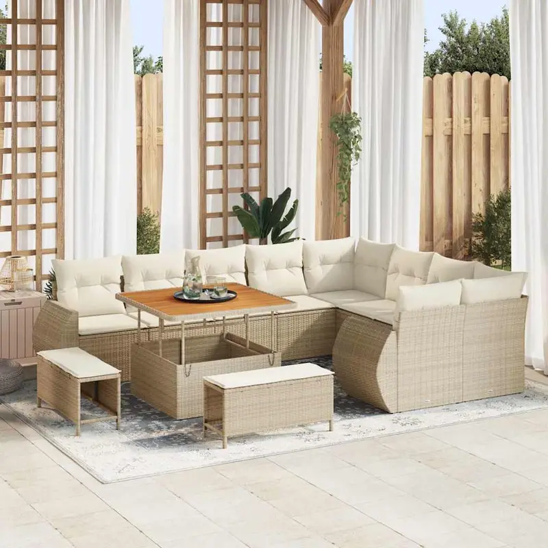 Conjunto de sofás de jardín 12 pcs Beige ratán sintético