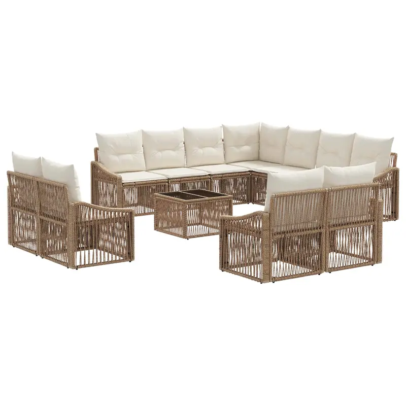Conjunto de sofás de jardín 12 pcs Beige ratán sintético