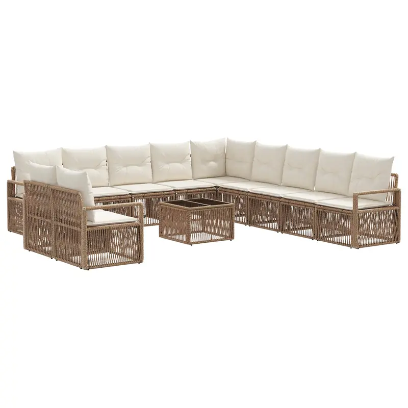 Conjunto de sofás de jardín 12 pcs Beige ratán sintético