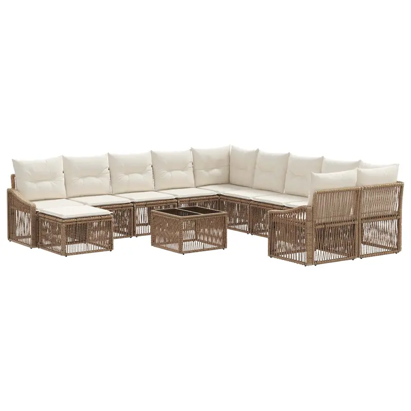 Conjunto de sofás de jardín 12 pcs Beige ratán sintético