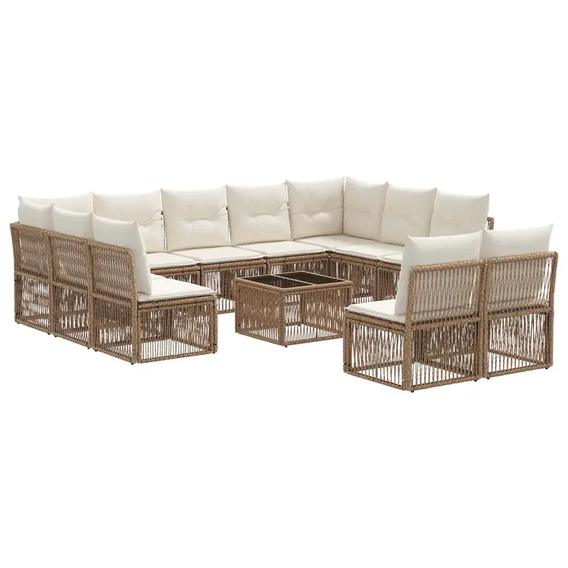 Conjunto de sofás de jardín 12 pcs Beige ratán sintético