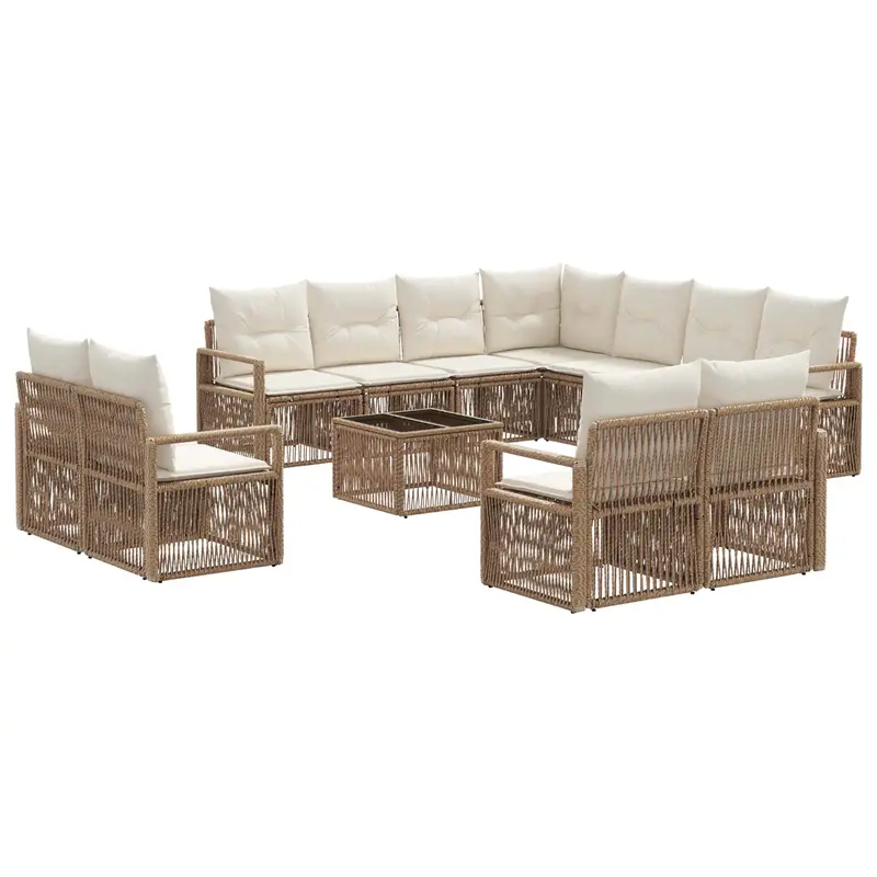 Conjunto de sofás de jardín 12 pcs Beige ratán sintético