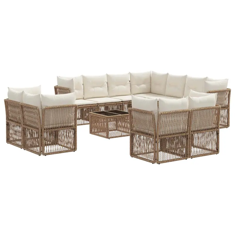 Conjunto de sofás de jardín 12 pcs Beige ratán sintético