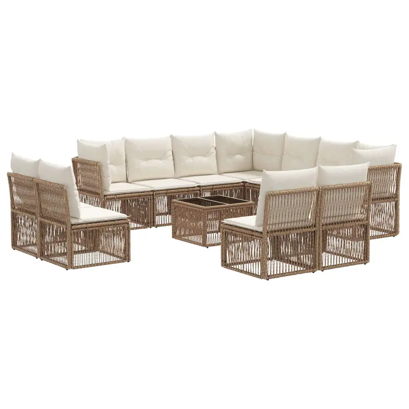 Conjunto de sofás de jardín 12 pcs Beige ratán sintético