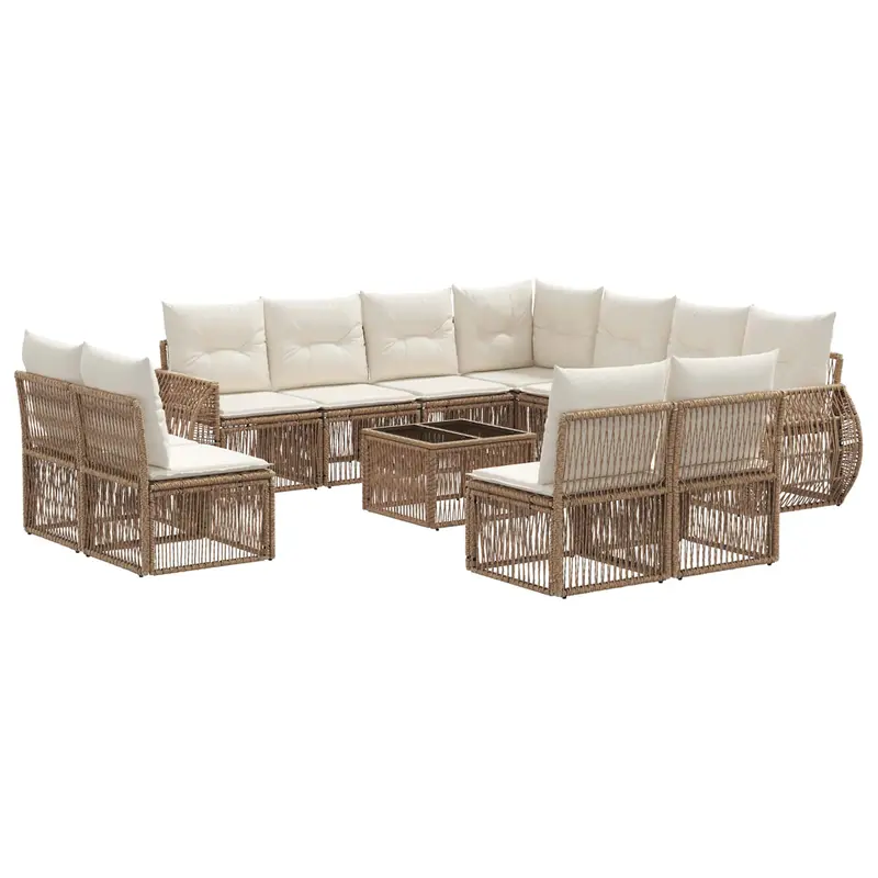 Conjunto de sofás de jardín 12 pcs Beige y blanco crema