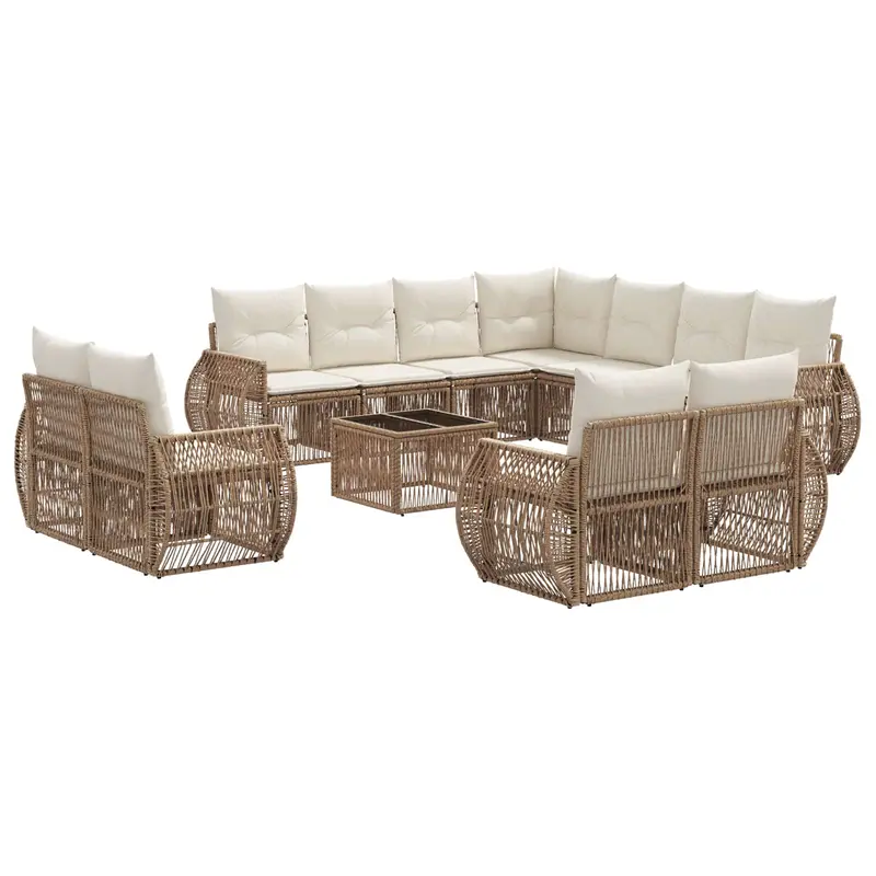 Conjunto de sofás de jardín 12 pcs Beige y blanco crema