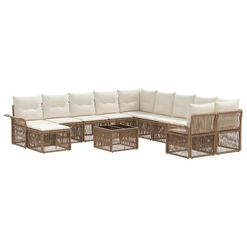 Conjunto de sofás de jardín 12 pcs Beige y blanco crema