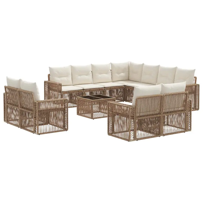 Conjunto de sofás de jardín 12 pcs Beige y blanco crema