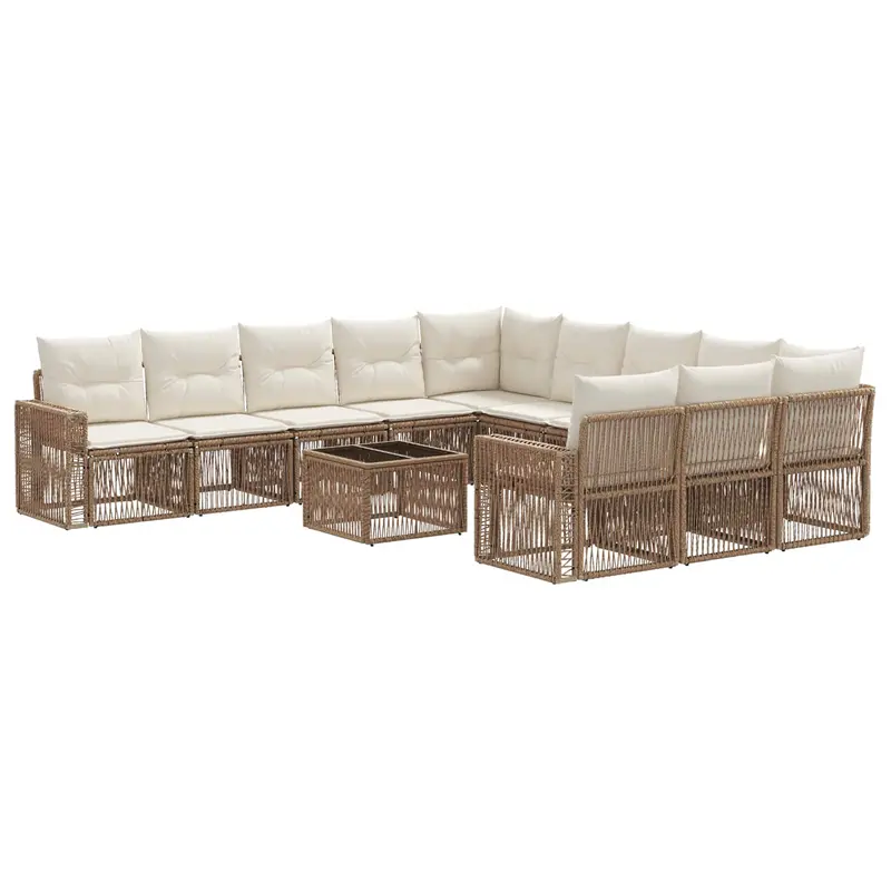 Conjunto de sofás de jardín 12 pcs Beige y blanco crema