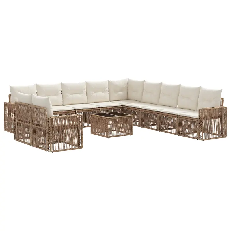 Conjunto de sofás de jardín 12 pcs Beige y blanco crema