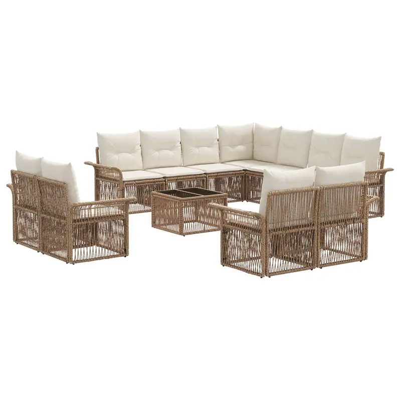 Conjunto de sofás de jardín 12 pcs Beige y blanco crema