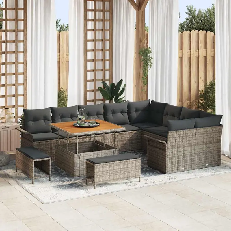 Conjunto de sofás de jardín 12 pcs Gris ratán sintético