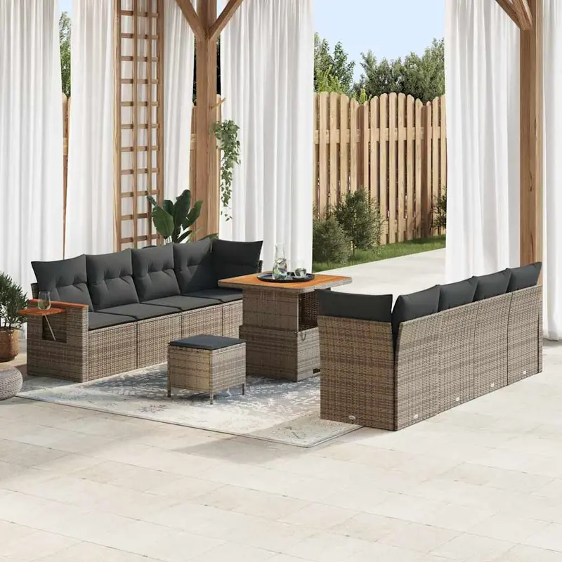 Conjunto de sofás de jardín 12 pcs Gris ratán sintético