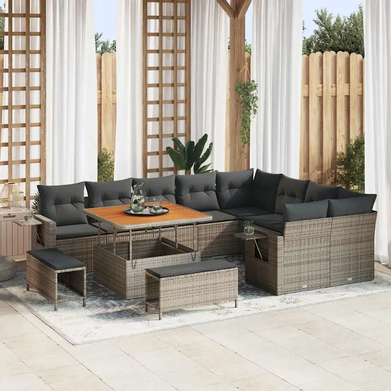 Conjunto de sofás de jardín 12 pcs Gris ratán sintético