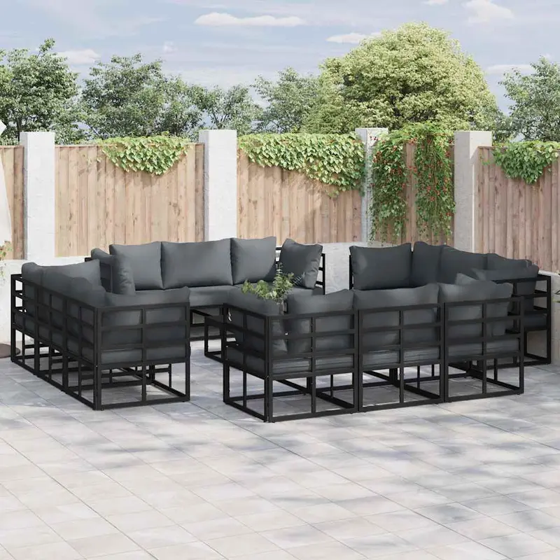 Conjunto de sofás de jardín 12 pcs Negro Metal