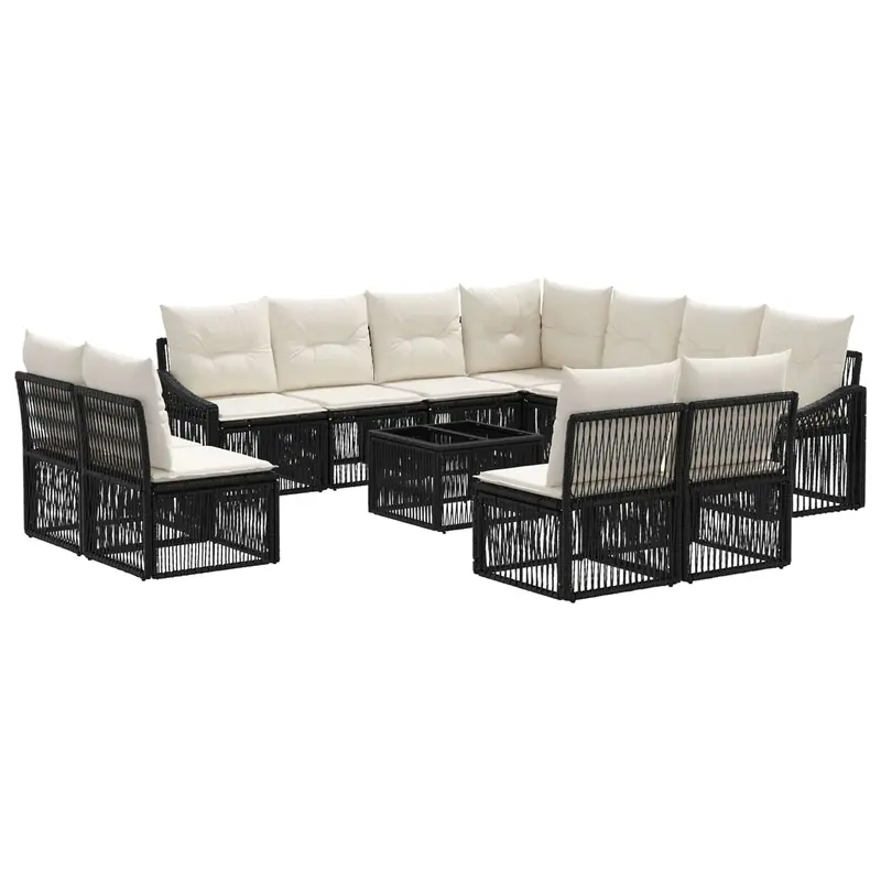 Conjunto de sofás de jardín 12 pcs Negro ratán sintético