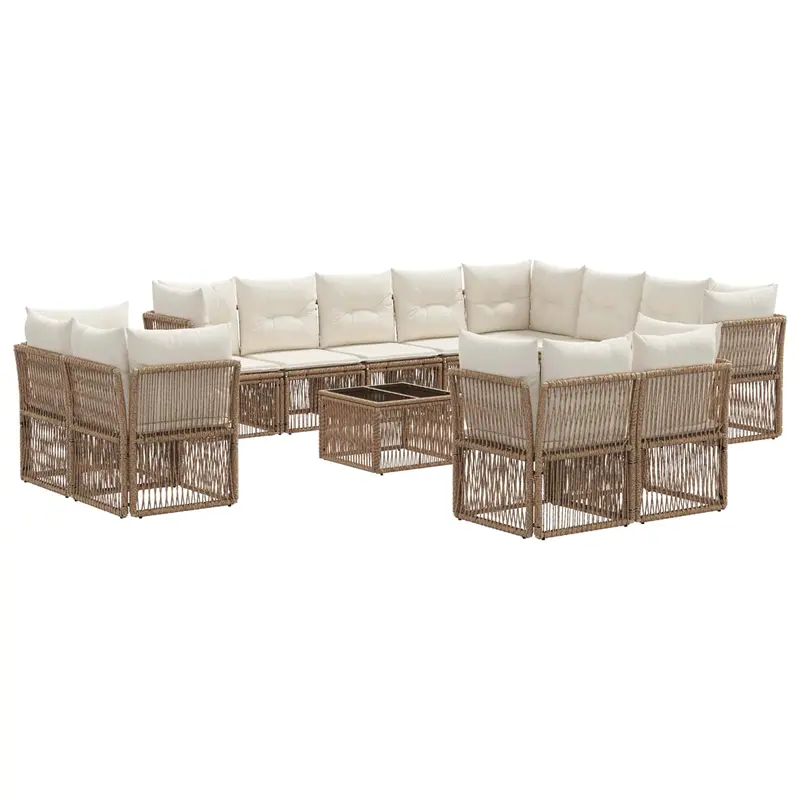 Conjunto de sofás de jardín 13 pcs Beige ratán sintético