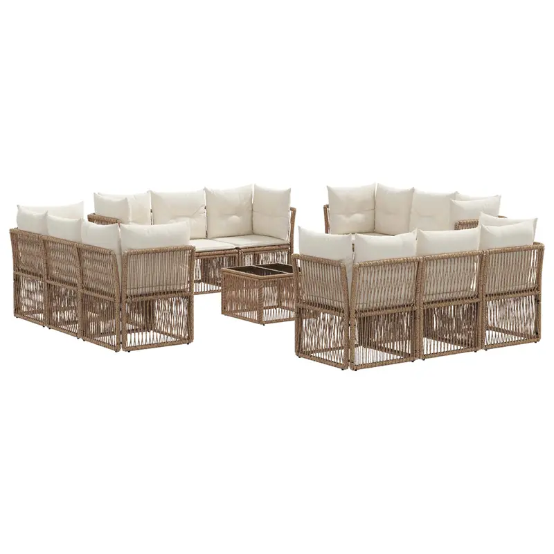 Conjunto de sofás de jardín 13 pcs Beige ratán sintético