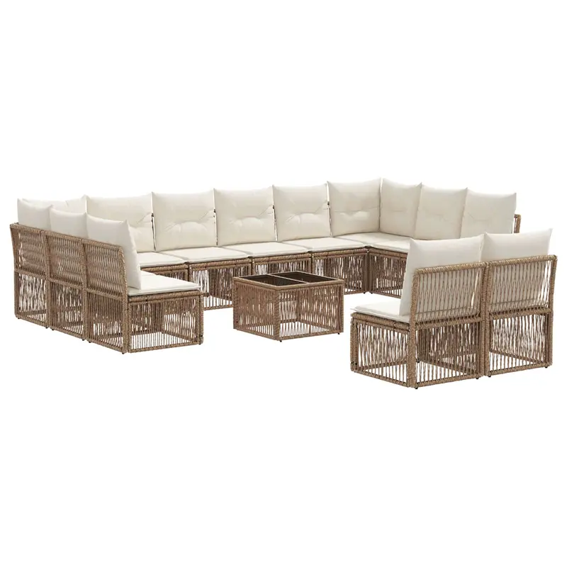 Conjunto de sofás de jardín 13 pcs Beige ratán sintético