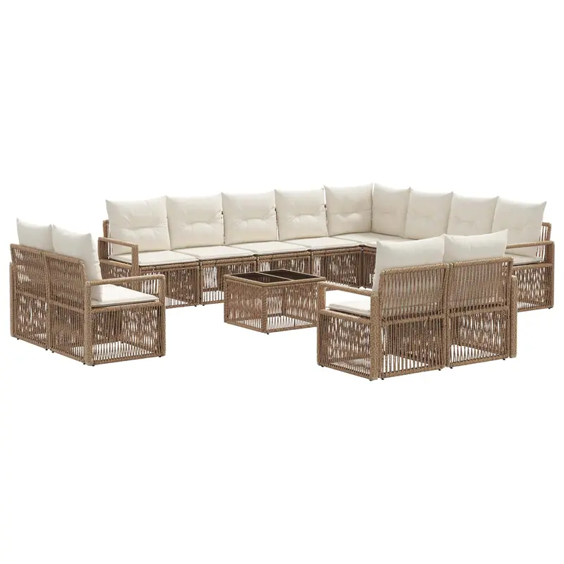 Conjunto de sofás de jardín 13 pcs Beige ratán sintético