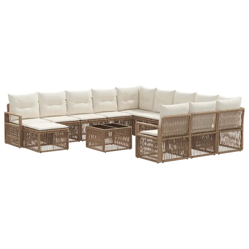 Conjunto de sofás de jardín 13 pcs Beige ratán sintético