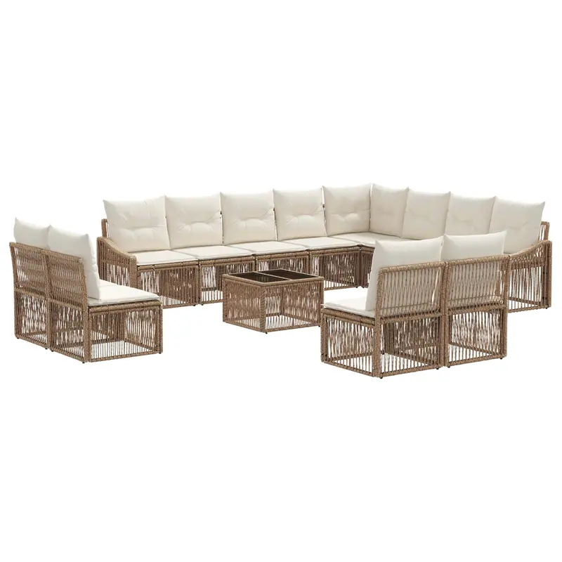 Conjunto de sofás de jardín 13 pcs Beige ratán sintético