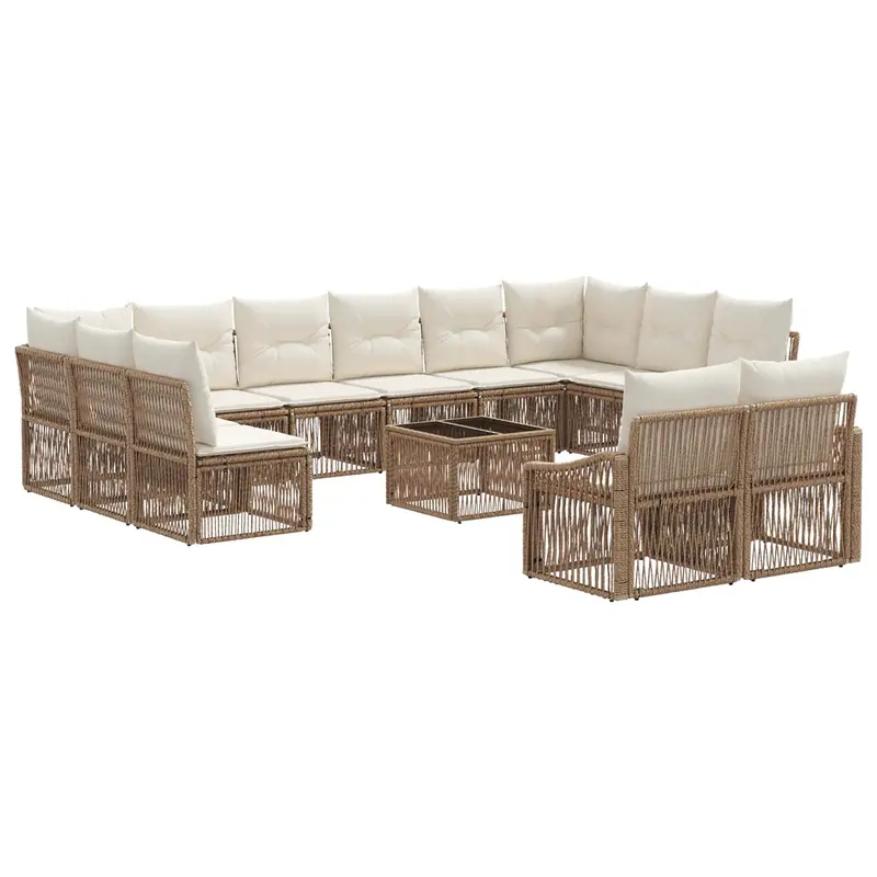 Conjunto de sofás de jardín 13 pcs Beige ratán sintético