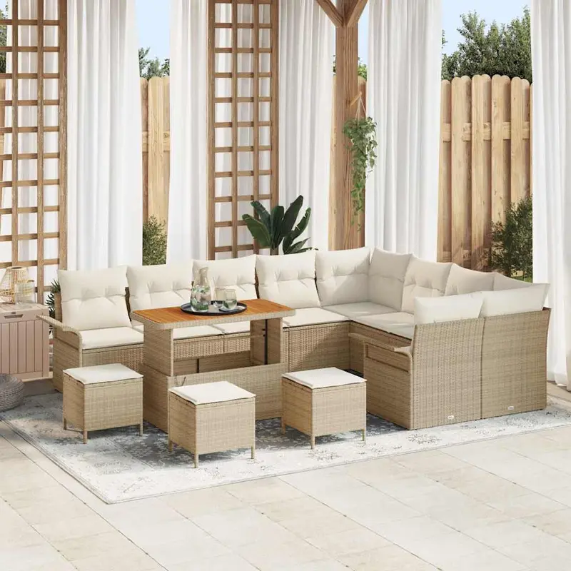 Conjunto de sofás de jardín 13 pcs Beige ratán sintético