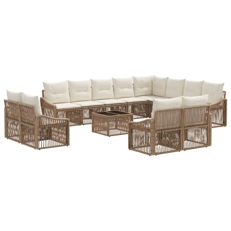 Conjunto de sofás de jardín 13 pcs Beige ratán sintético