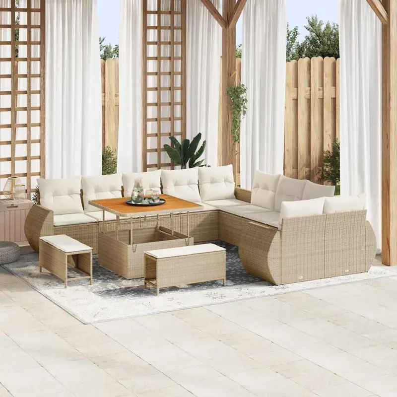 Conjunto de sofás de jardín 13 pcs Beige ratán sintético