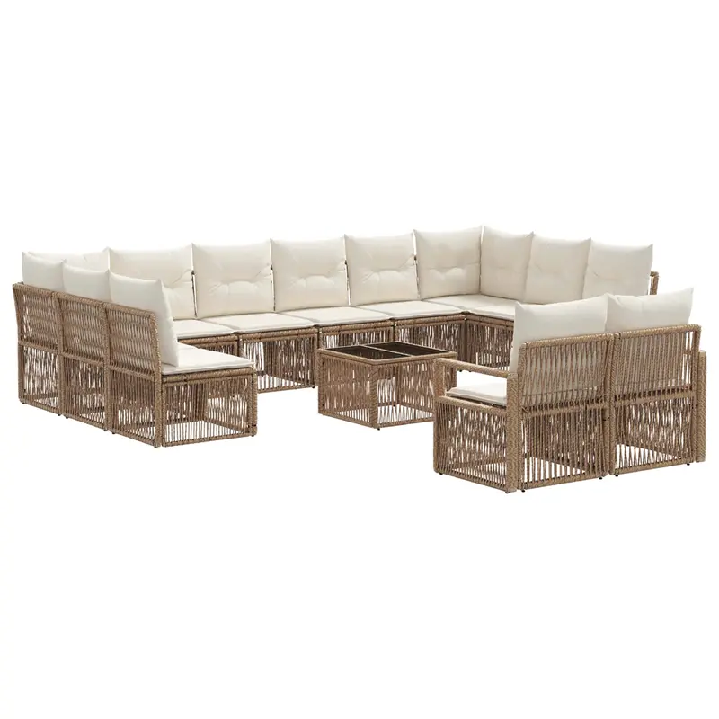 Conjunto de sofás de jardín 13 pcs Beige ratán sintético