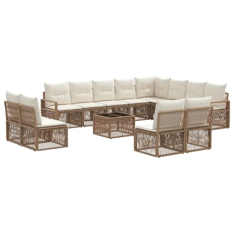 Conjunto de sofás de jardín 13 pcs Beige ratán sintético