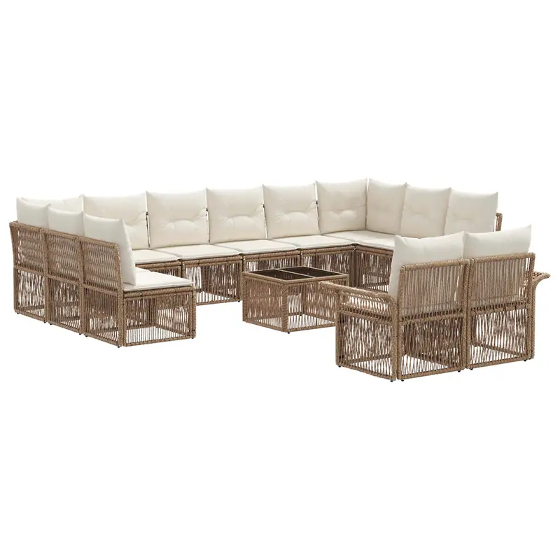 Conjunto de sofás de jardín 13 pcs Beige ratán sintético