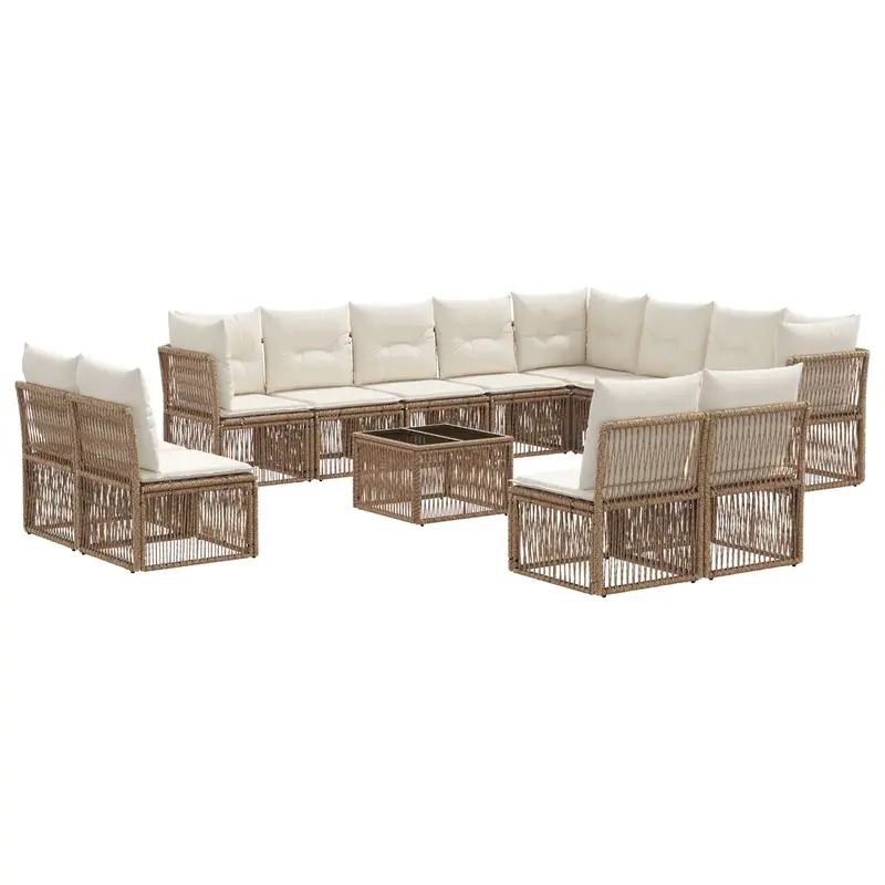 Conjunto de sofás de jardín 13 pcs Beige ratán sintético