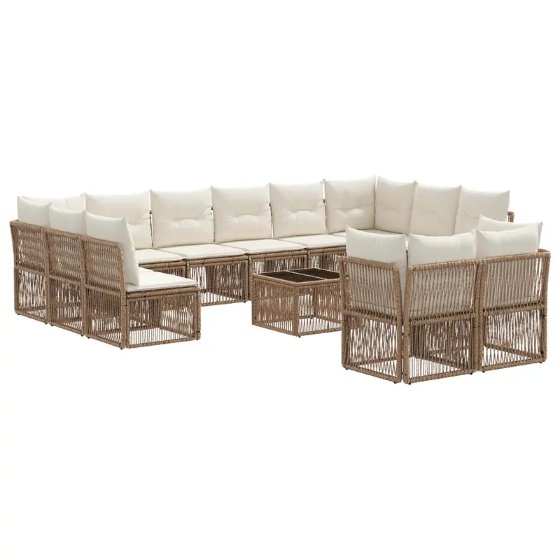 Conjunto de sofás de jardín 13 pcs Beige ratán sintético