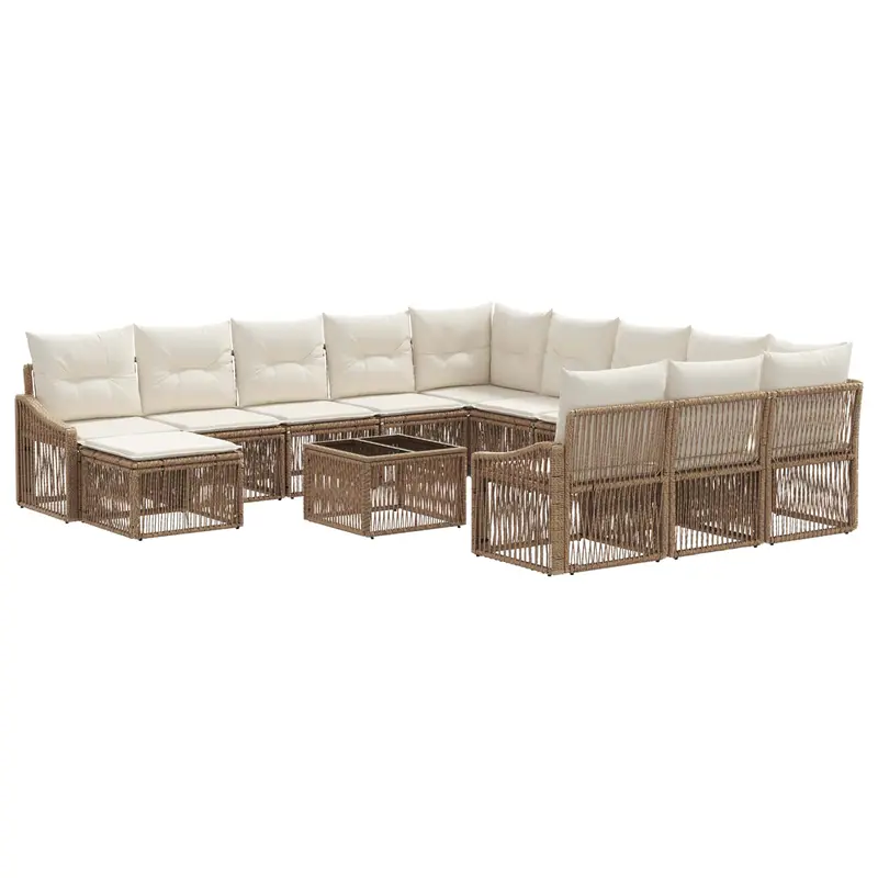 Conjunto de sofás de jardín 13 pcs Beige ratán sintético