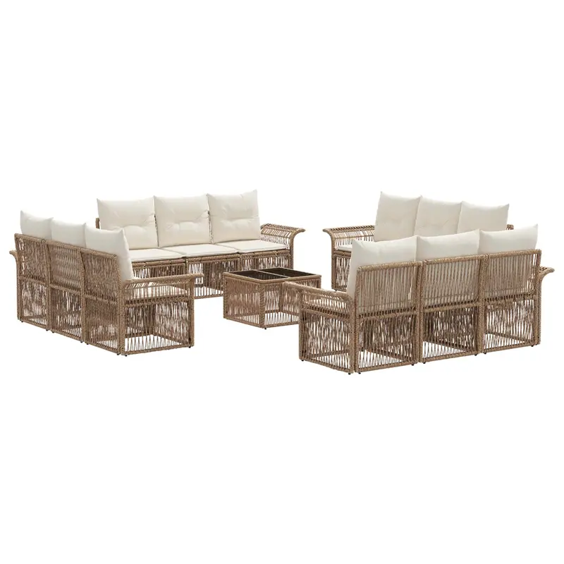 Conjunto de sofás de jardín 13 pcs Beige ratán sintético